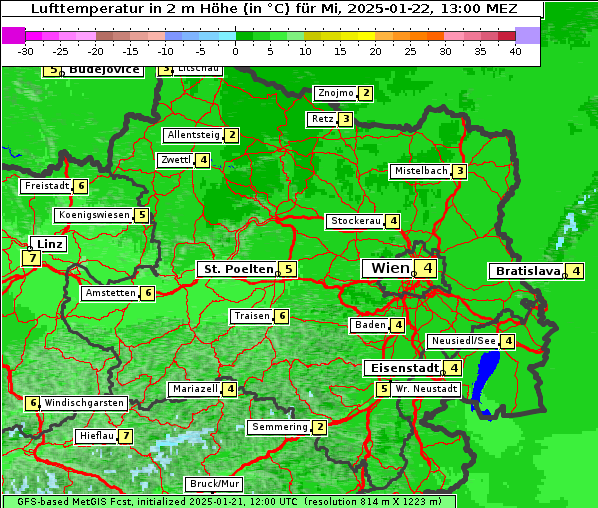 Temperatur, 22. 1. 2025