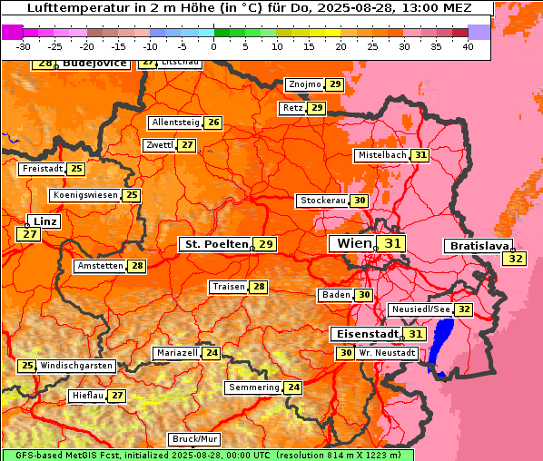 Temperatur, 28. 8. 2025
