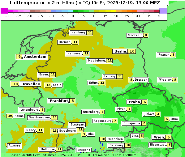 Temperatur, 19. 12. 2025