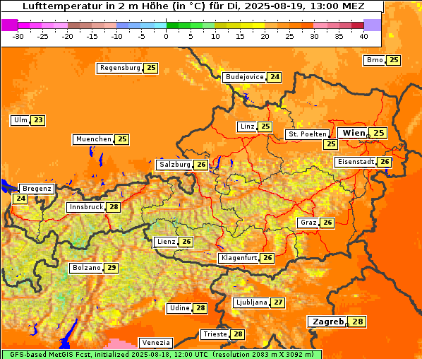 Temperatur, 19. 8. 2025