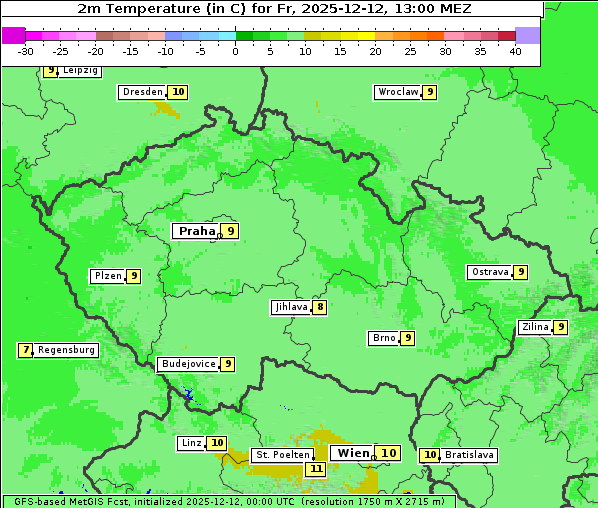 Temperatur, 12. 12. 2025