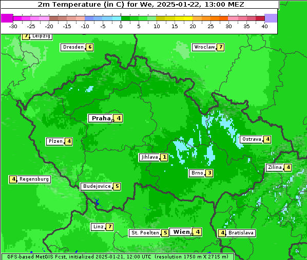 Temperatur, 22. 1. 2025