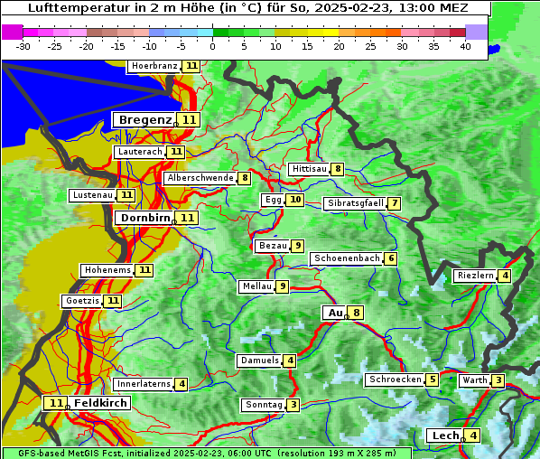 Temperatur, 23. 2. 2025