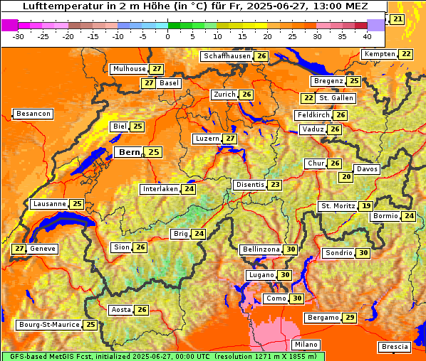 Temperatur, 27. 6. 2025