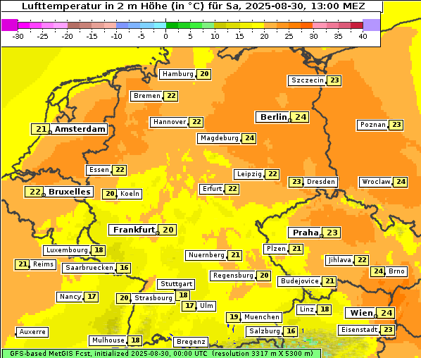 Temperatur, 30. 8. 2025