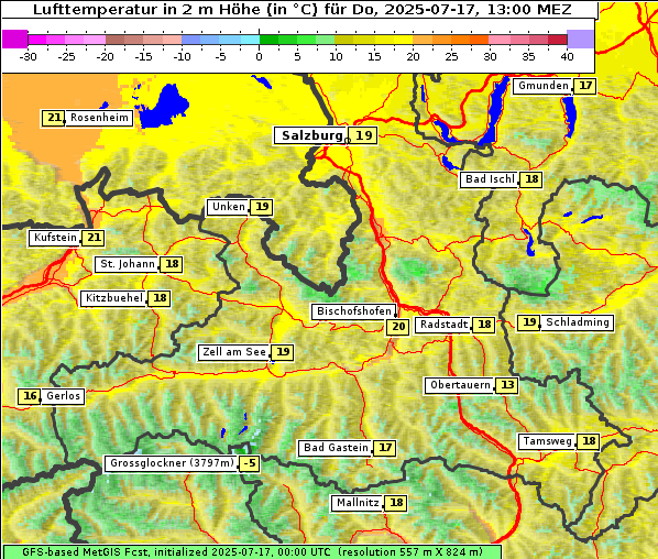 Temperatur, 17. 7. 2025