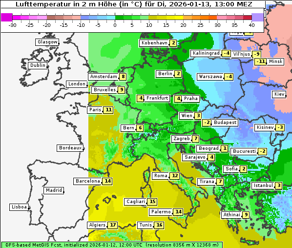 Temperatur, 13. 1. 2026