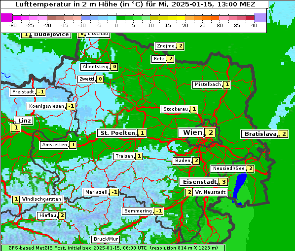 Temperatur, 15. 1. 2025