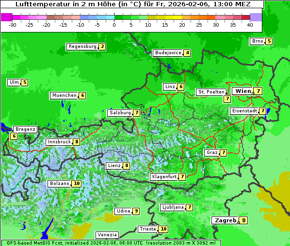 Temperatur, 6. 2. 2026