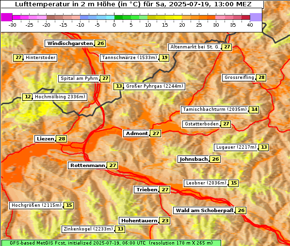 Temperatur, 19. 7. 2025