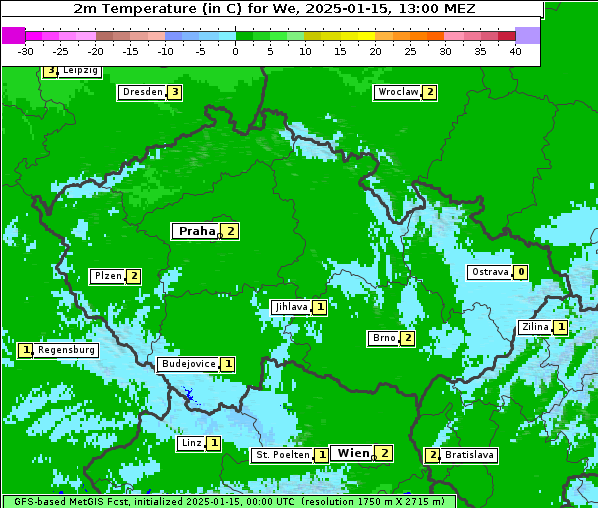 Temperatur, 15. 1. 2025