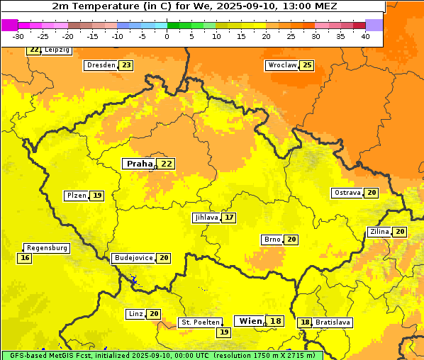 Temperatur, 10. 9. 2025