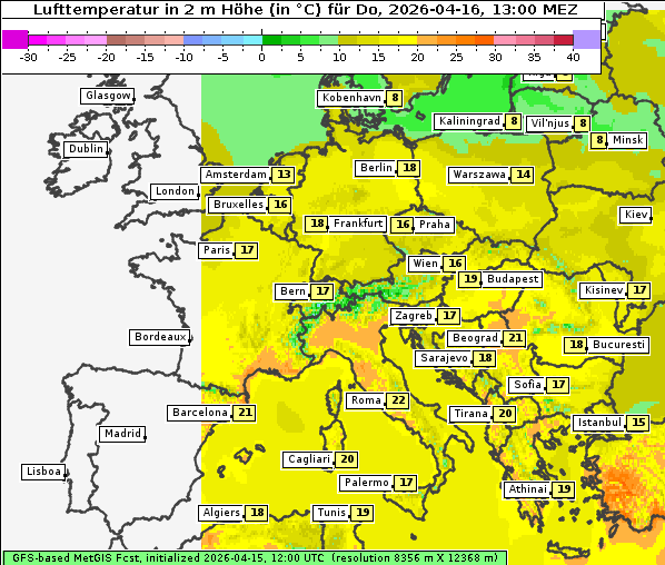 Temperatur, 16. 4. 2026