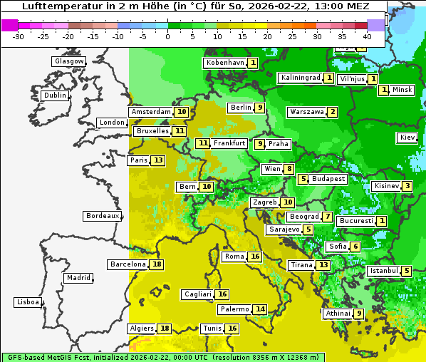 Temperatur, 22. 2. 2026