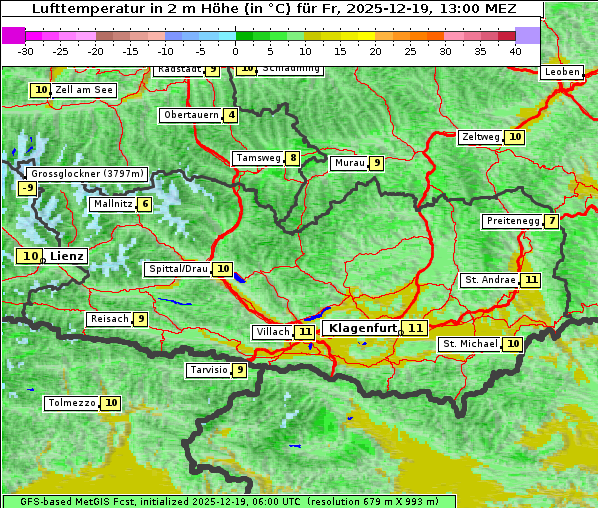 Temperatur, 19. 12. 2025