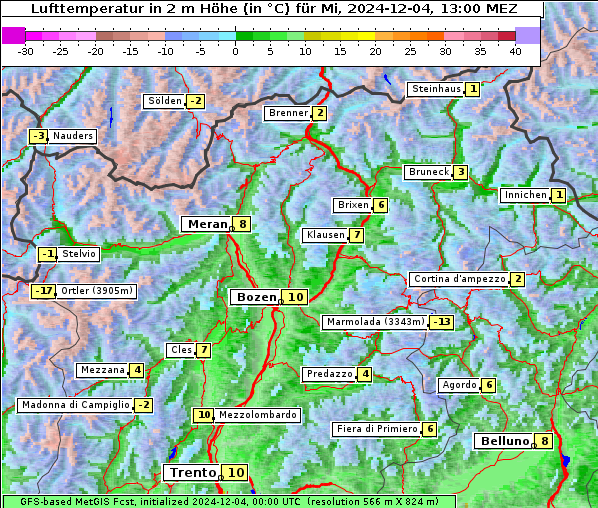 Temperatur, 4. 12. 2024