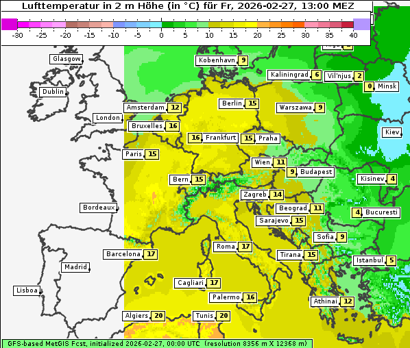 Temperatur, 27. 2. 2026