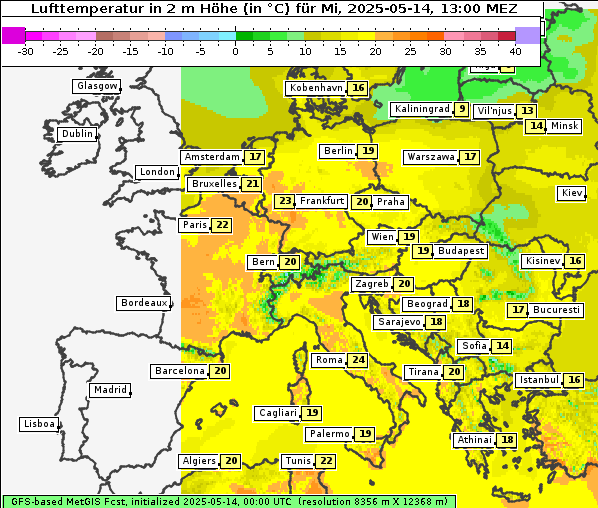 Temperatur, 14. 5. 2025