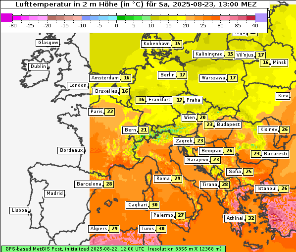 Temperatur, 23. 8. 2025