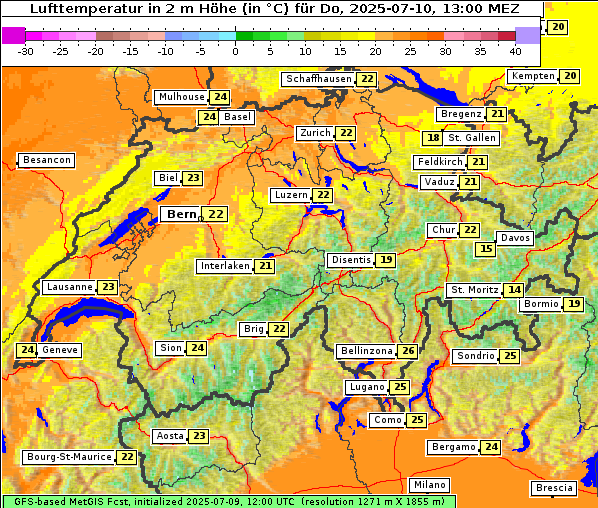 Temperatur, 10. 7. 2025