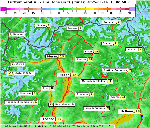 Temperatur, 24. 1. 2025