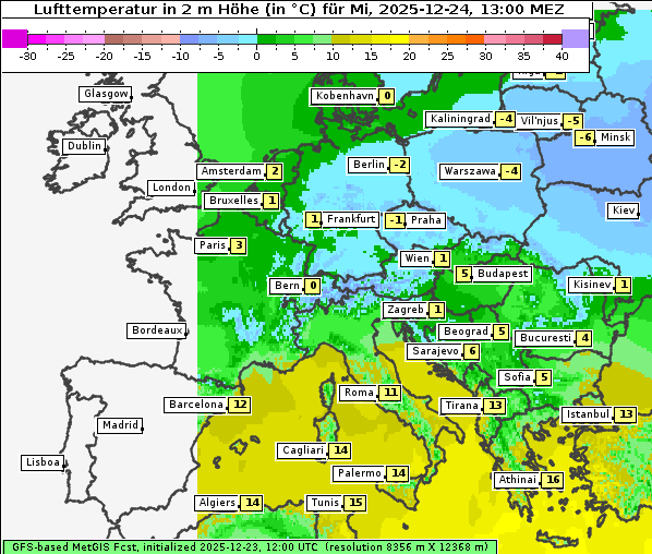 Temperatur, 24. 12. 2025
