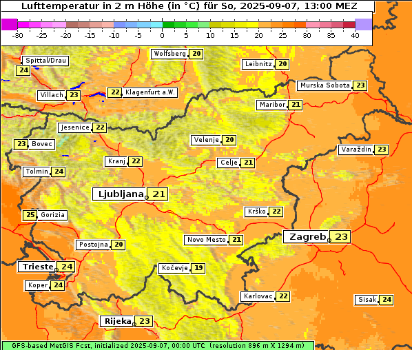 Temperatur, 7. 9. 2025