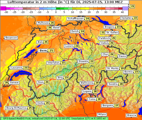 Temperatur, 15. 7. 2025