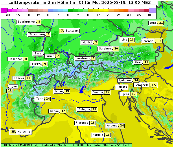 Temperatur, 16. 3. 2026