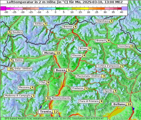 Temperatur, 10. 3. 2025