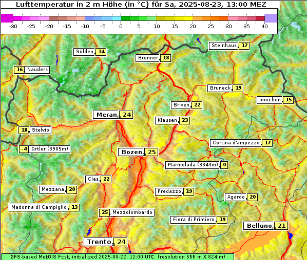 Temperatur, 23. 8. 2025