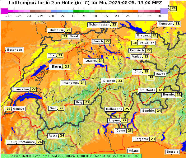 Temperatur, 25. 8. 2025