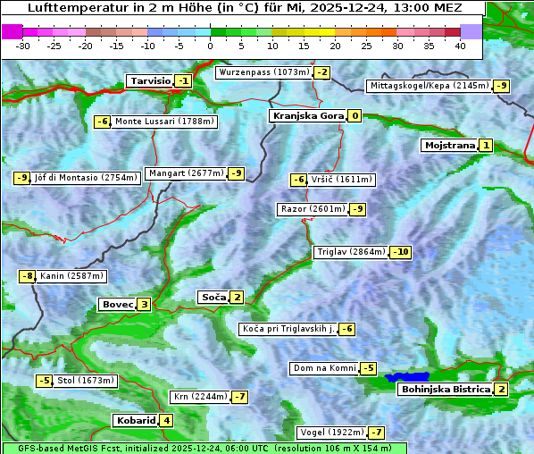 Temperatur, 24. 12. 2025