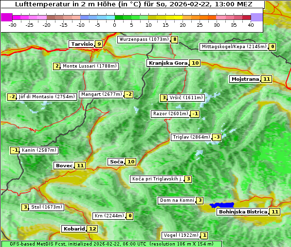 Temperatur, 22. 2. 2026