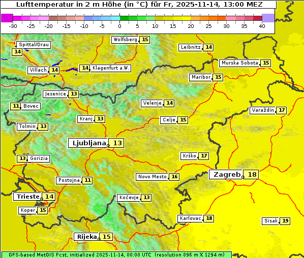 Temperatur, 14. 11. 2025
