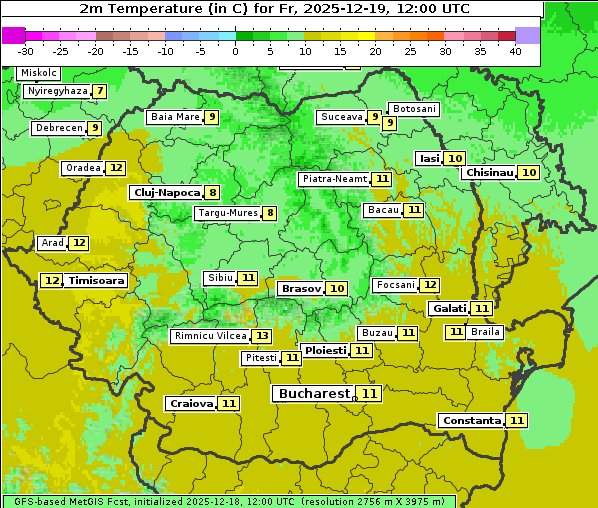 Temperatur, 19. 12. 2025