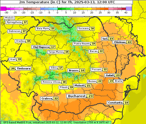 Temperatur, 13. 3. 2025