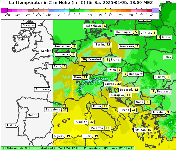 Temperatur, 25. 1. 2025