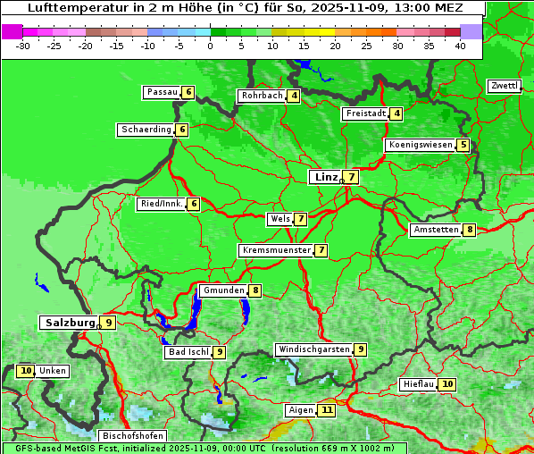 Temperatur, 9. 11. 2025