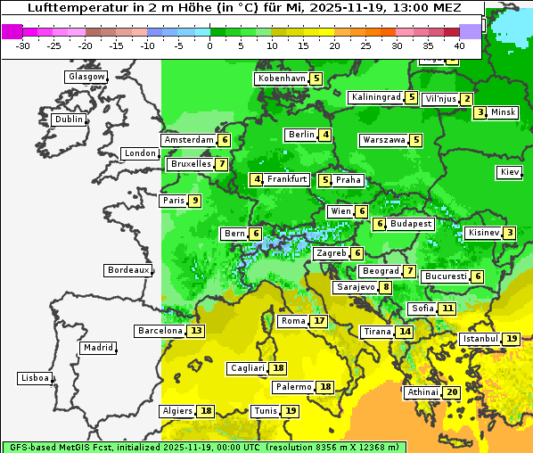 Temperatur, 19. 11. 2025