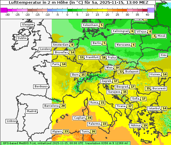 Temperatur, 15. 11. 2025