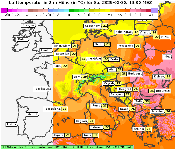 Temperatur, 30. 8. 2025