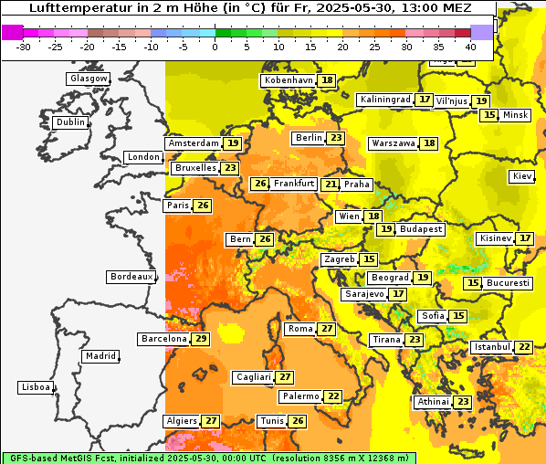 Temperatur, 30. 5. 2025