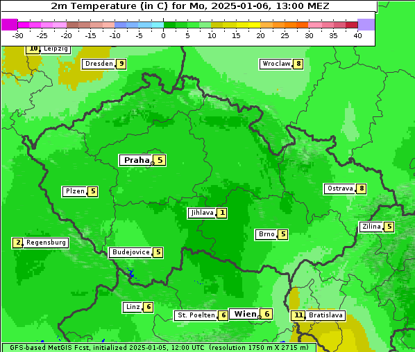 Temperatur, 6. 1. 2025