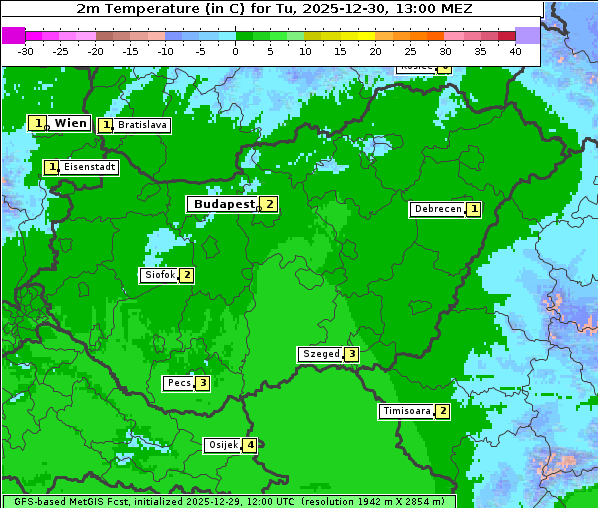 Temperatur, 30. 12. 2025