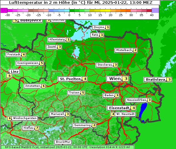 Temperatur, 22. 1. 2025