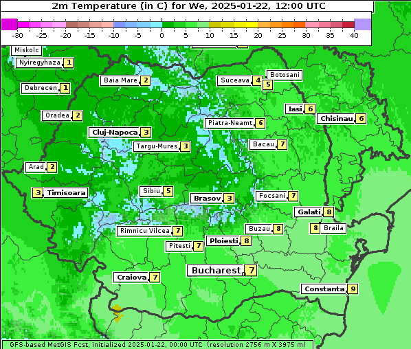 Temperatur, 22. 1. 2025