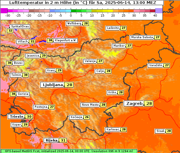 Temperatur, 14. 6. 2025