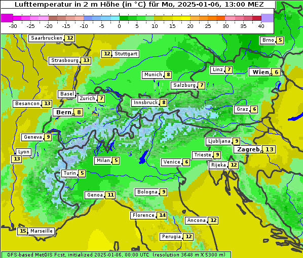 Temperatur, 6. 1. 2025