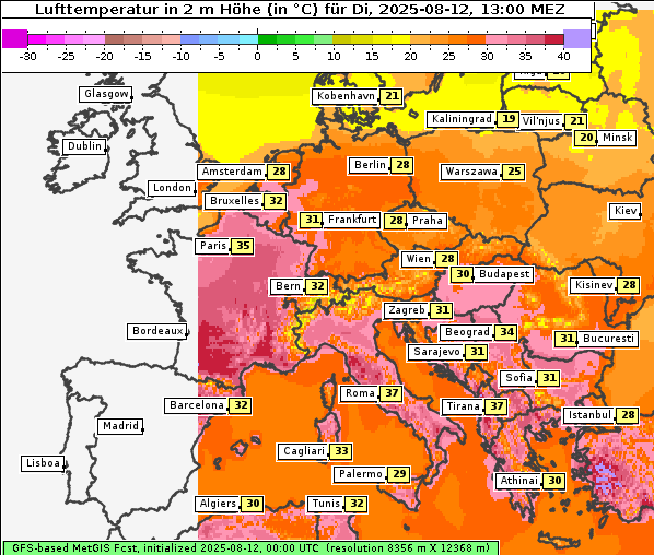Temperatur, 12. 8. 2025